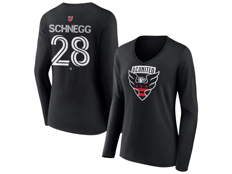 Women's D.C. United #28 David Schnegg Team Authentic Long Sleeve V-Neck T-Shirt - Black