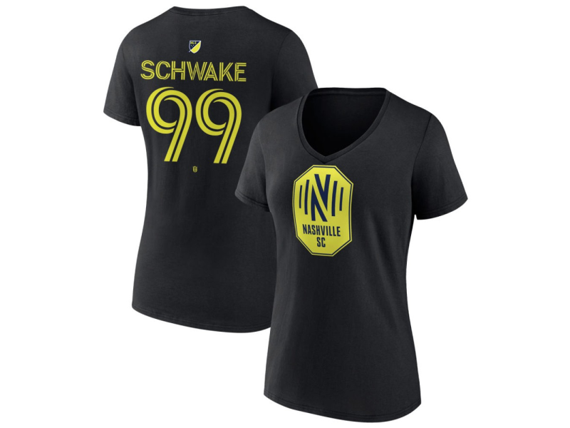 Women's Nashville SC #99 Brian Schwake Team Authentic V-Neck T-Shirt - Black