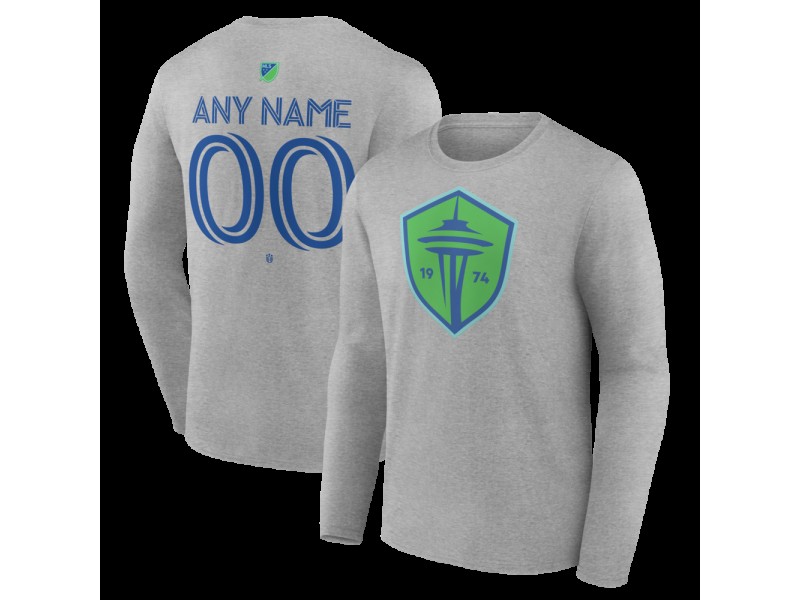 Men's Seattle Sounders FC Authentic Stack Custom Long Sleeve T-Shirt - Gray