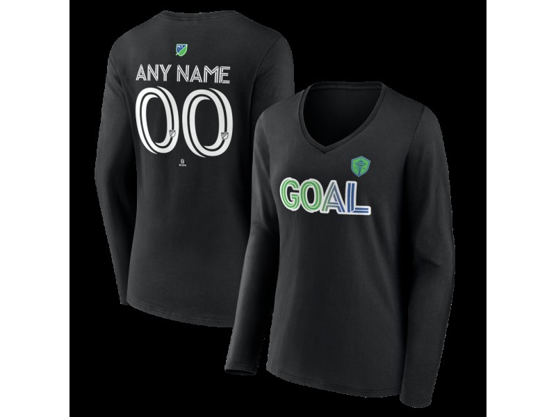 Women's Seattle Sounders FC Goal Custom V-Neck Long Sleeve T-Shirt - Black