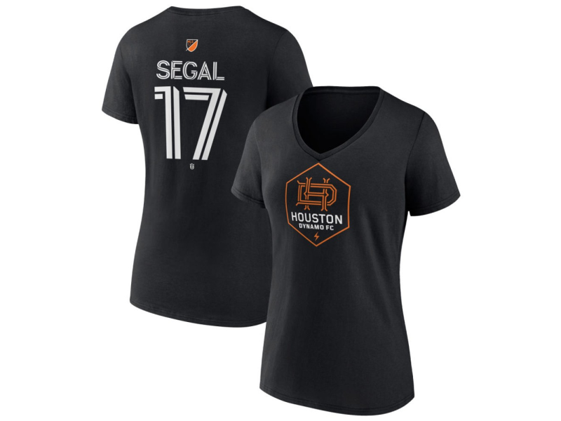 Women's Houston Dynamo FC Authentic Stack #17 Gabriel Segal V-Neck T-Shirt - Black
