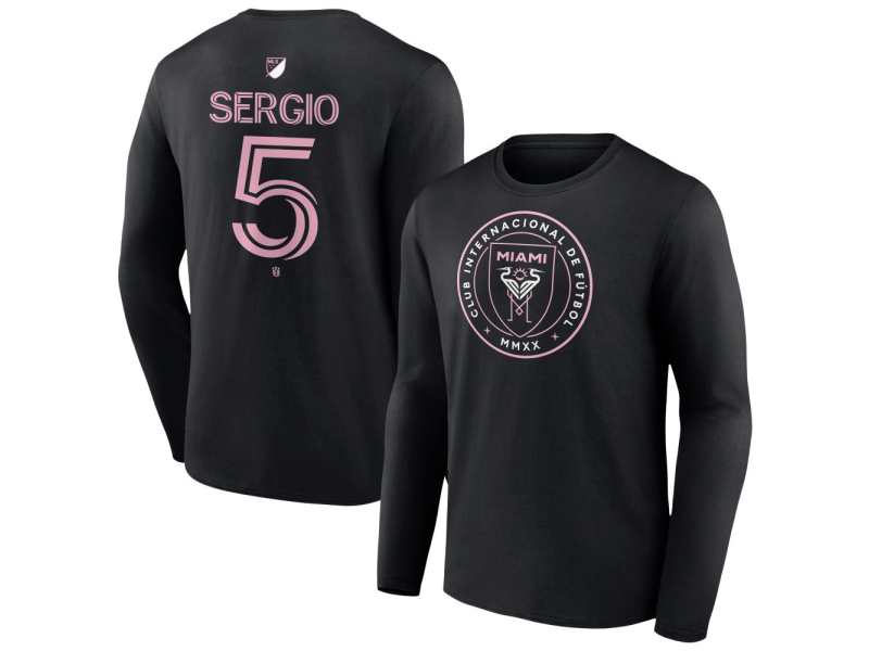 Men's Inter Miami CF Authentic Stack #5 Sergio Long Sleeve T-Shirt - Black