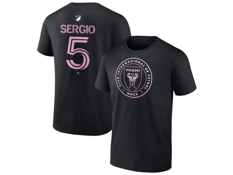 Men's Inter Miami CF Authentic Stack #5 Sergio T-Shirt - Black