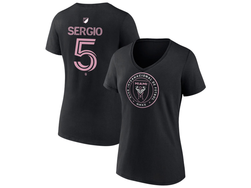 Women's Inter Miami CF Authentic Stack #5 Sergio V-Neck T-Shirt - Black