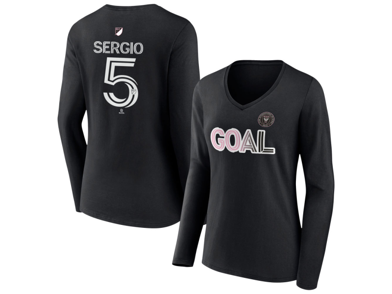 Women's Inter Miami CF Goal #5 Sergio V-Neck Long Sleeve T-Shirt - Black