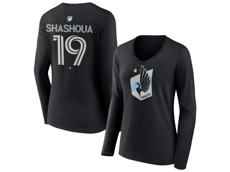 Women's Minnesota United FC #19 Samuel Shashoua Team Authentic Long Sleeve V-Neck T-Shirt - Black