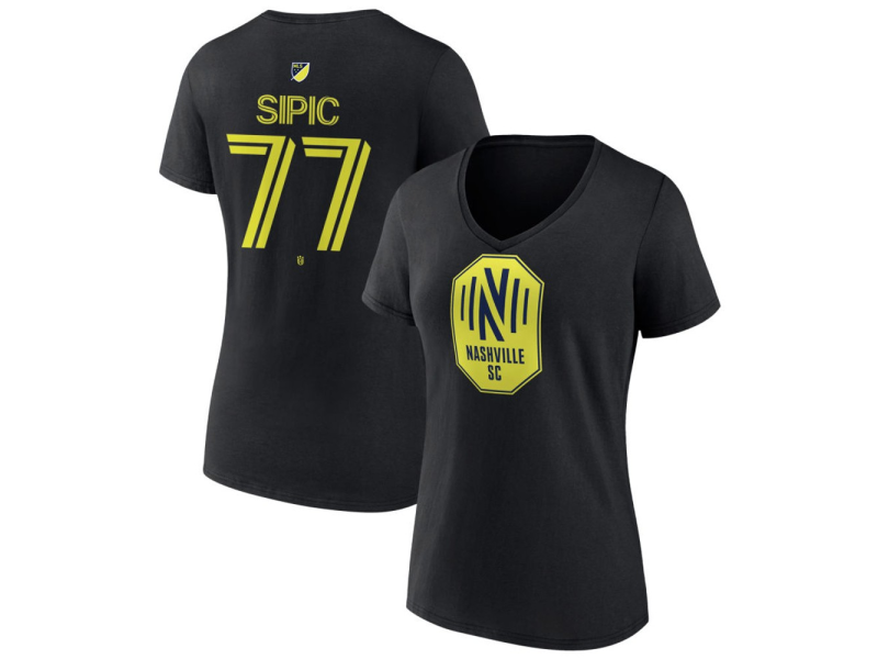 Women's Nashville SC #77 Adem Sipic Team Authentic V-Neck T-Shirt - Black