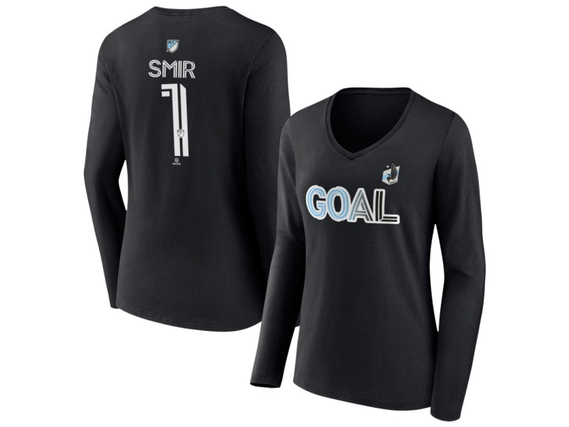 Women's Minnesota United FC Goal #1 Alec Smir V-Neck Long Sleeve T-Shirt - Black