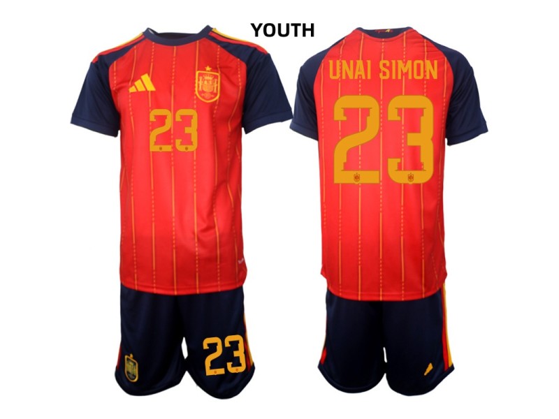 Youth UNAI SIMON Spain 2026 World Cup Home Fan Jersey - Red