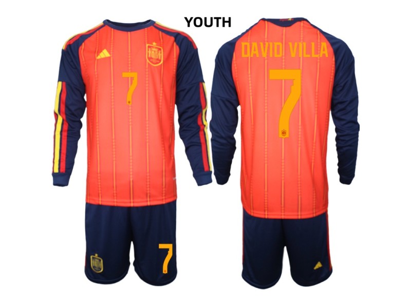 Youth DAVID VILLA Spain 2026 World Cup Home Fan Jersey - Red