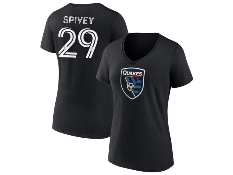 Women's San Jose Earthquakes #29 Keidren Spivey V-Neck T-Shirt - Black