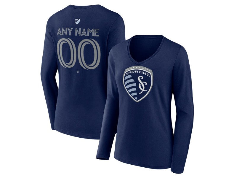 Women's Sporting Kansas City Custom Team Authentic Long Sleeve V-Neck T-Shirt - Navy