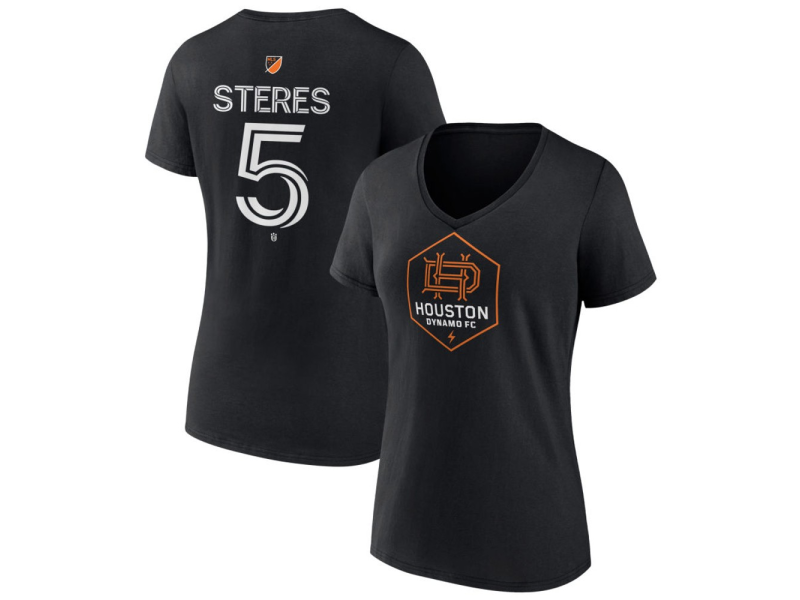 Women's Houston Dynamo FC Authentic Stack #5 Daniel Steres V-Neck T-Shirt - Black