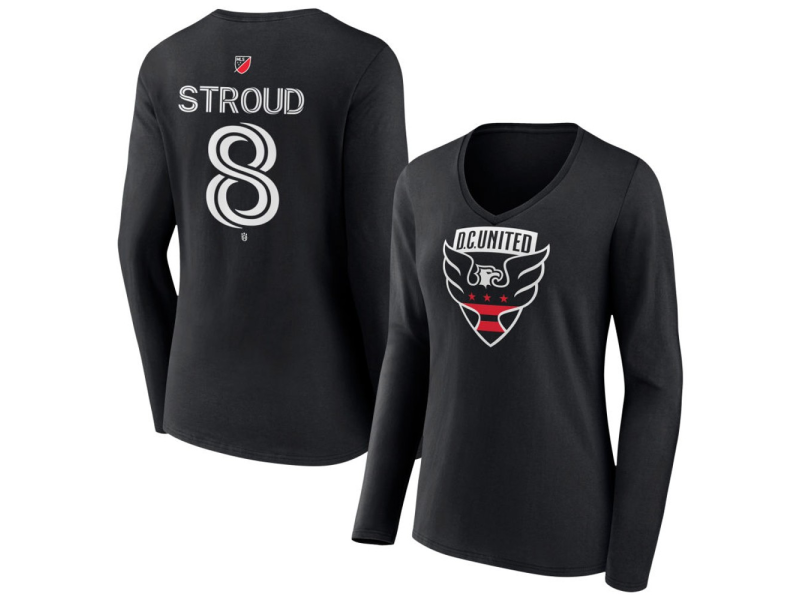 Women's D.C. United #8 Jared Stroud Team Authentic Long Sleeve V-Neck T-Shirt - Black