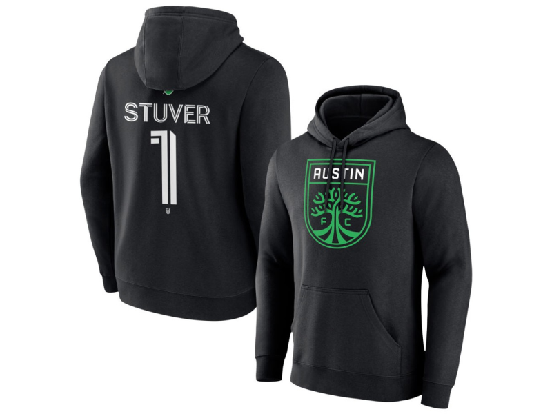 Men's Austin FC #1 Brad Stuver Team Authentic Pullover Hoodie - Black