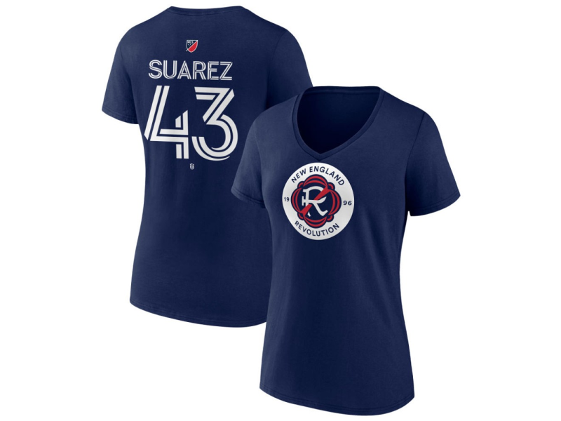 Women's New England Revolution #43 Santiago Suarez Team Authentic V-Neck T-Shirt - Navy