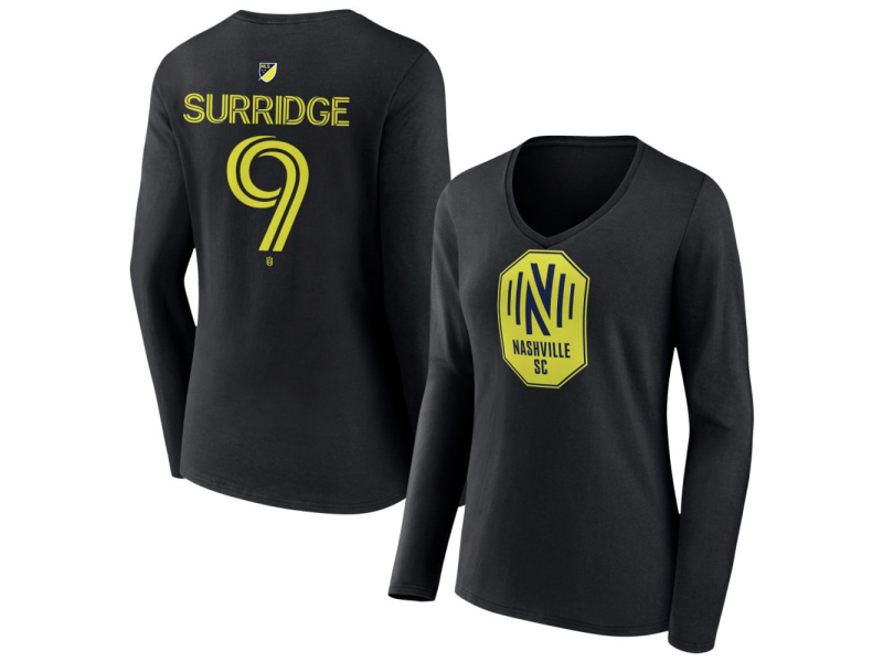 Women's Nashville SC #9 Sam Surridge Team Authentic Long Sleeve V-Neck T-Shirt - Black