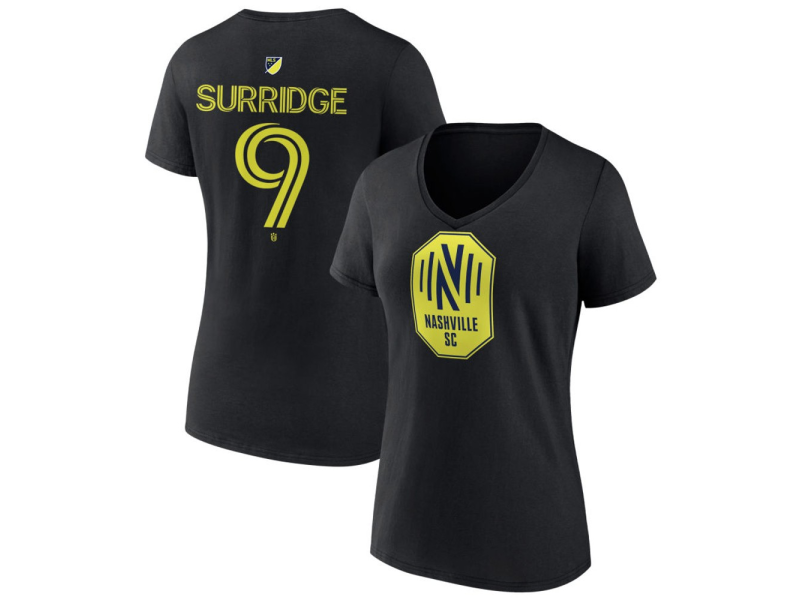 Women's Nashville SC #9 Sam Surridge Team Authentic V-Neck T-Shirt - Black
