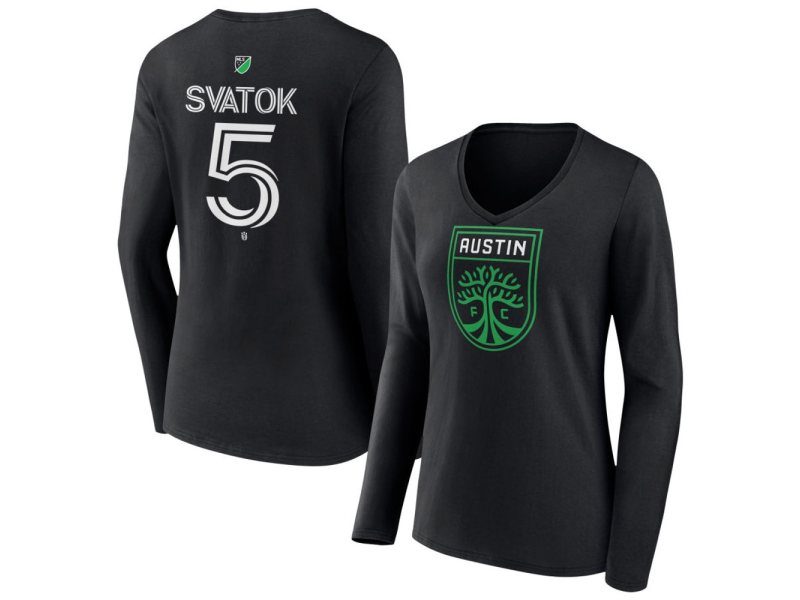 Women's Austin FC #5 Oleksandr Svatok Team Authentic Long Sleeve V-Neck T-Shirt - Black