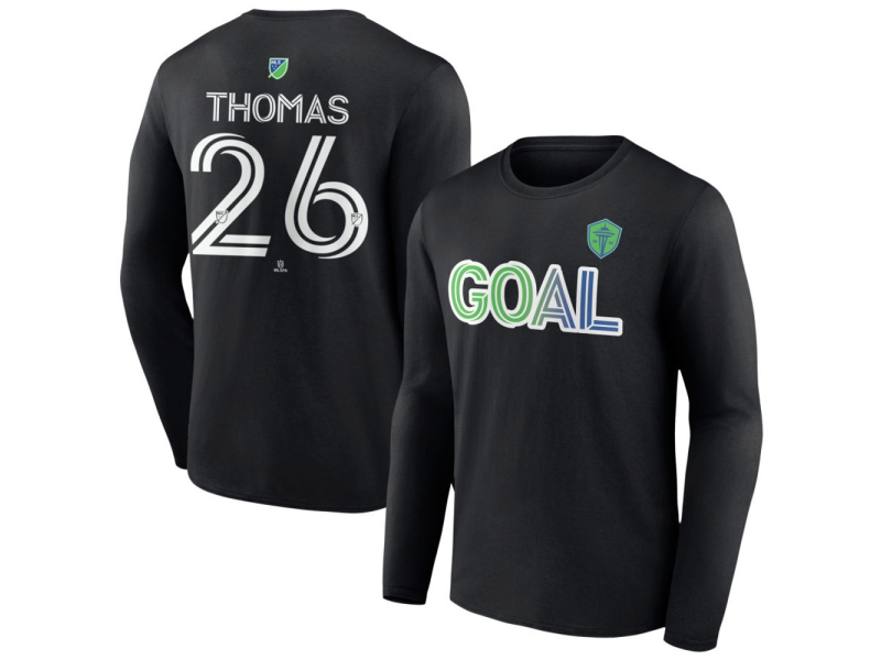 Men's Seattle Sounders FC Goal #26 Andrew Thomas Long Sleeve T-Shirt - Black