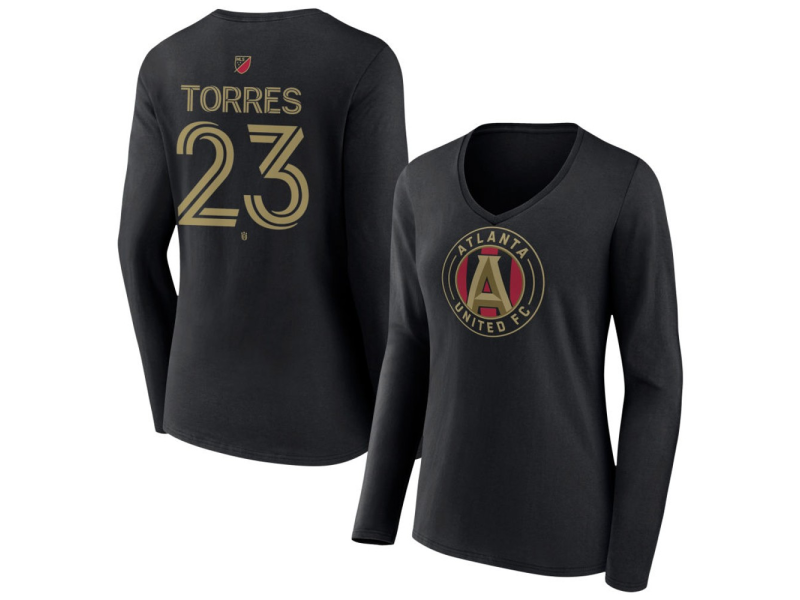 Women's Atlanta United FC #23 Adyn Torres Team Authentic Long Sleeve V-Neck T-Shirt - Black
