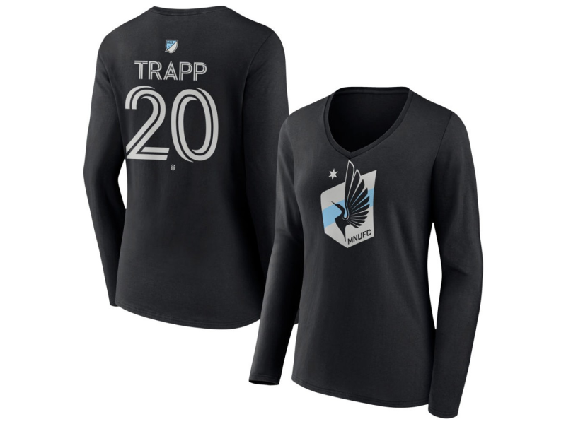 Women's Minnesota United FC #20 Wil Trapp Team Authentic Long Sleeve V-Neck T-Shirt - Black