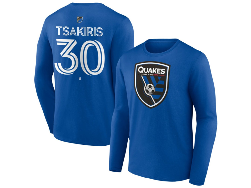 Youth San Jose Earthquakes #30 Niko Tsakiris Team Authentic Long Sleeve T-Shirt - Royal