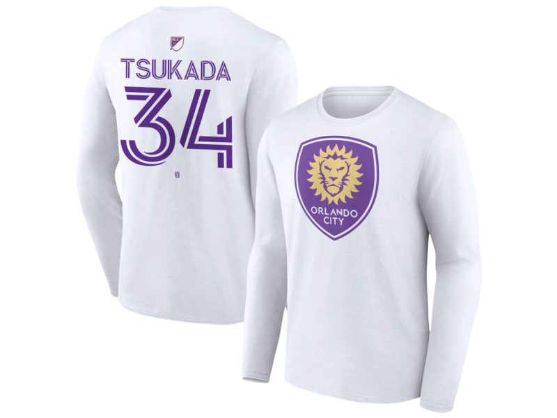 Men's Orlando City SC Authentic Stack #34 Yutaro Tsukada Long Sleeve T-Shirt - White