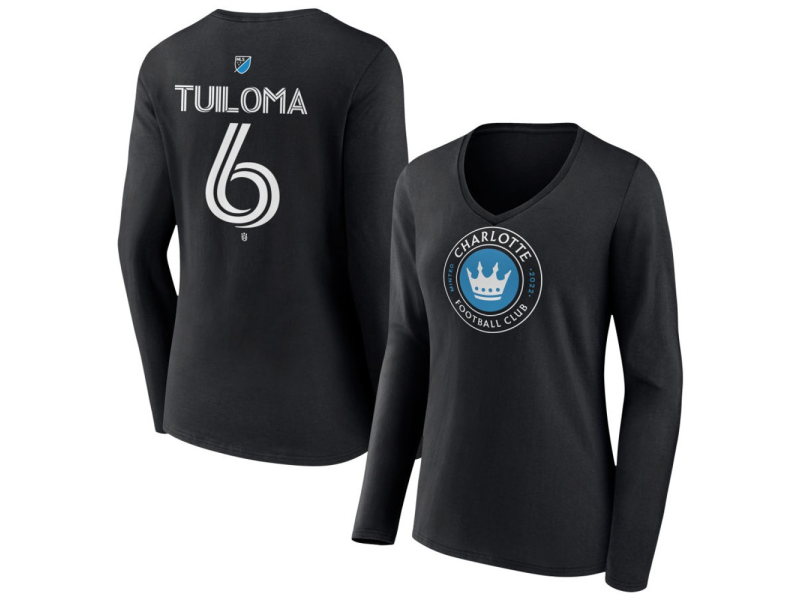Women's Charlotte FC #6 Bill Tuiloma Team Authentic Long Sleeve V-Neck T-Shirt - Black