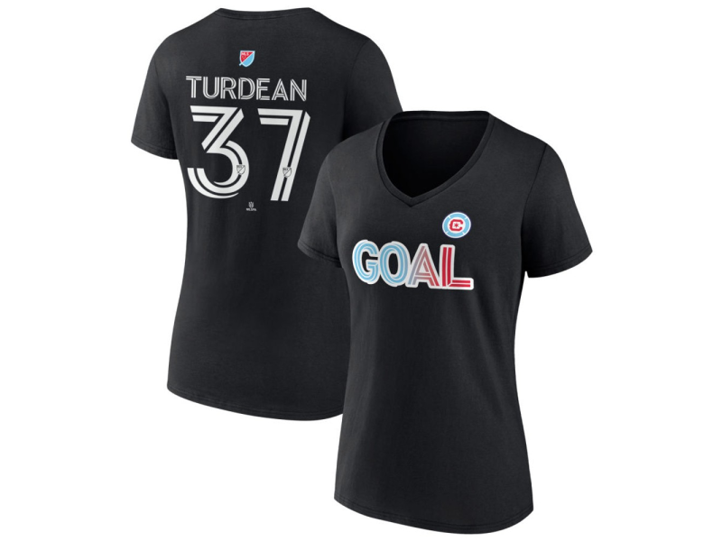 Women's Chicago Fire Goal #37 Robert Turdean V-Neck T-Shirt - Black