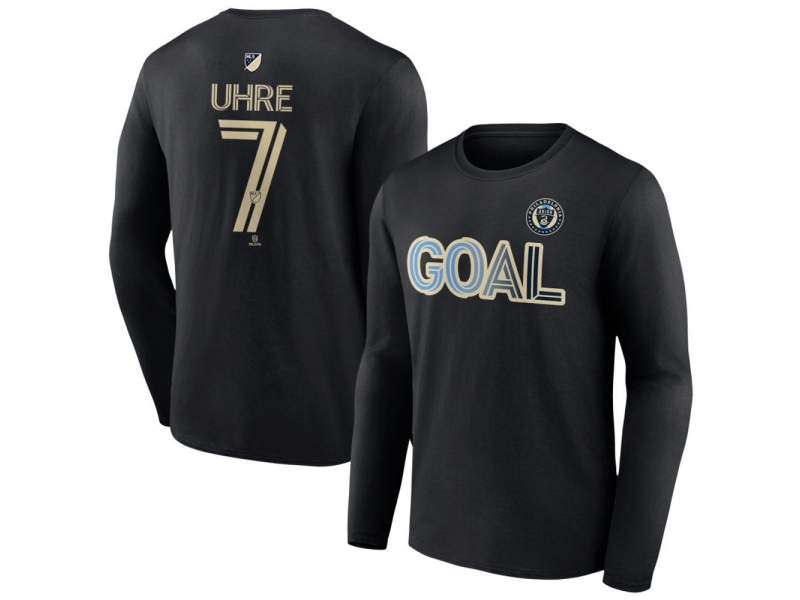 Men's Philadelphia Union Goal #7 Mikael Uhre Long Sleeve T-Shirt - Black