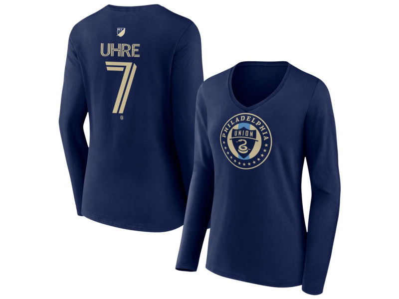 Women's Philadelphia Union #7 Mikael Uhre Team Authentic Long Sleeve V-Neck T-Shirt - Navy