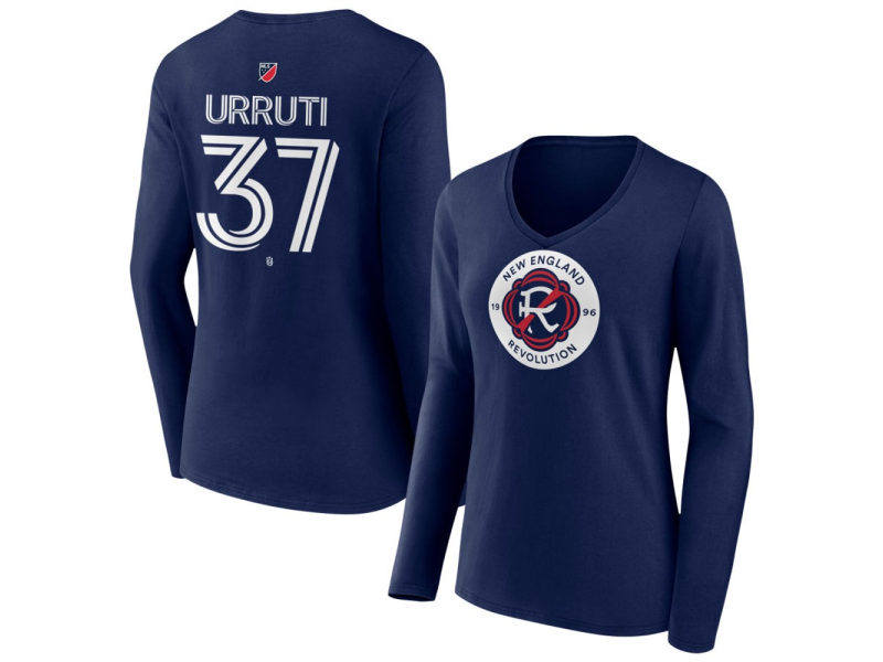 Women's New England Revolution #37 Maxi Urruti Team Authentic Long Sleeve V-Neck T-Shirt - Navy