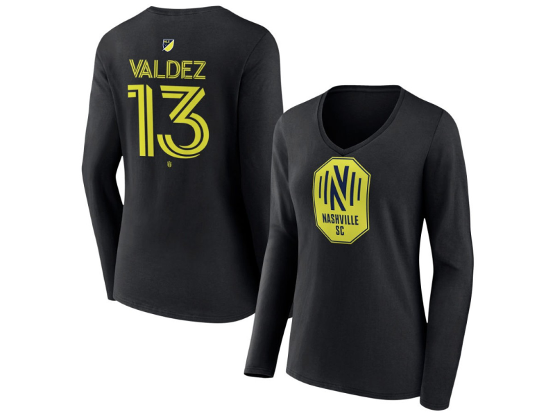 Women's Nashville SC #13 Xavier Valdez Team Authentic Long Sleeve V-Neck T-Shirt - Black