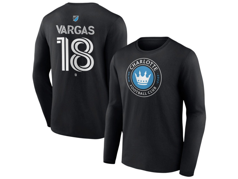Youth Charlotte FC #18 Kerwin Vargas Team Authentic Long Sleeve T-Shirt - Black