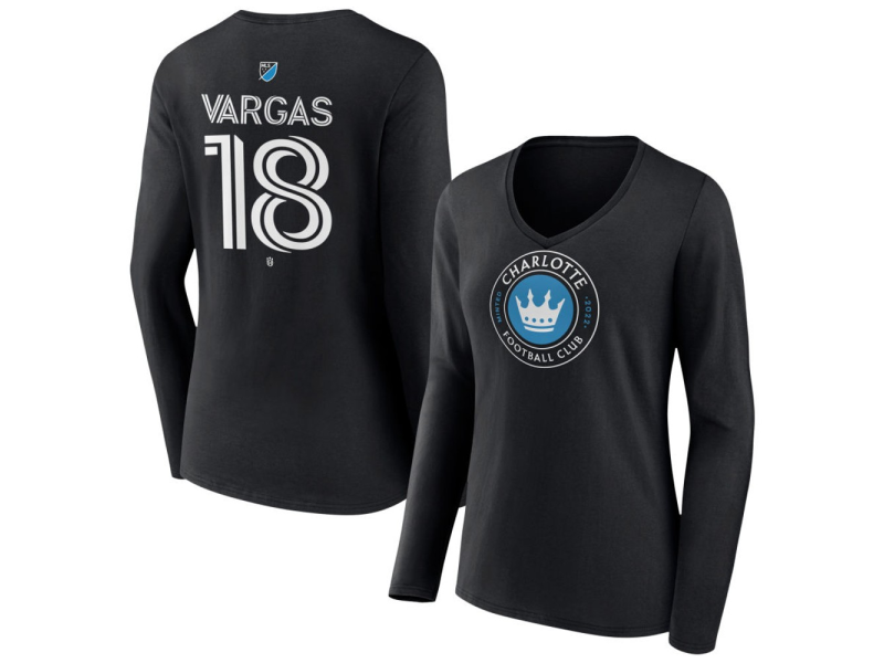 Women's Charlotte FC #18 Kerwin Vargas Team Authentic Long Sleeve V-Neck T-Shirt - Black