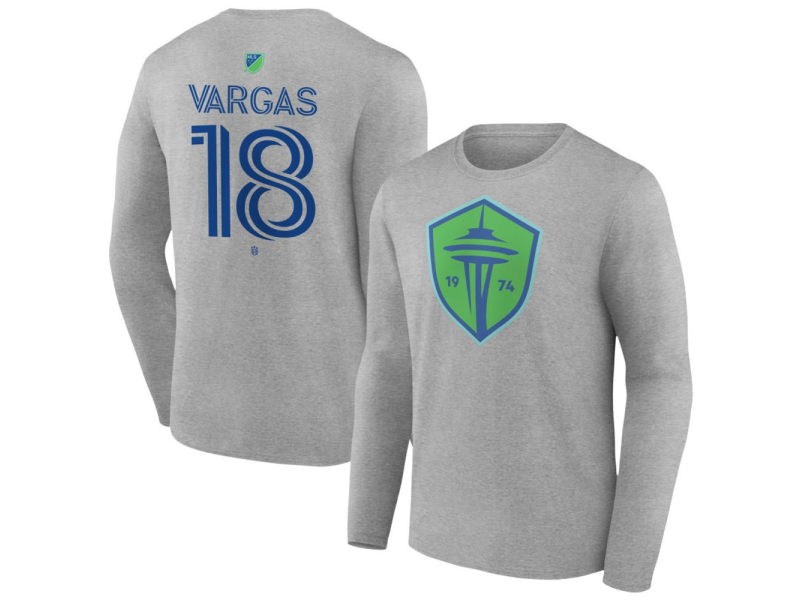 Youth Seattle Sounders FC Authentic Stack #18 Obed Vargas Long Sleeve T-Shirt - Gray