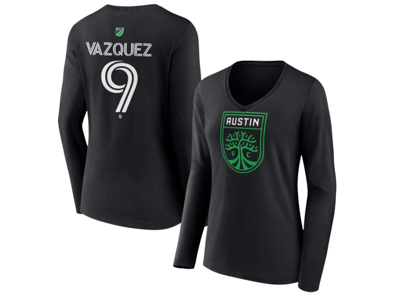 Women's Austin FC #9 Brandon Vazquez Team Authentic Long Sleeve V-Neck T-Shirt - Black
