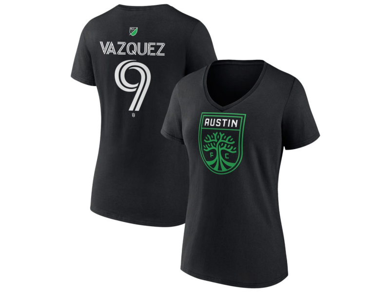 Women's Austin FC #9 Brandon Vazquez Team Authentic V-Neck T-Shirt - Black
