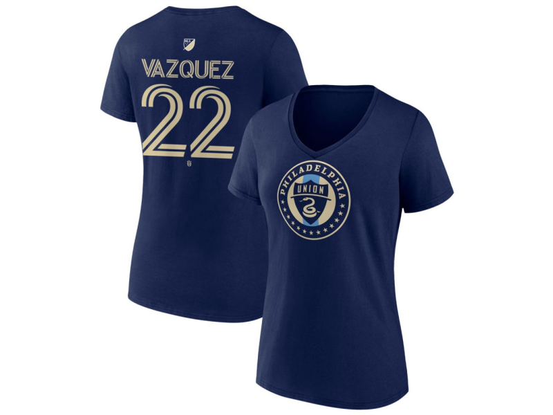 Women's Philadelphia Union #22 David Vazquez Team Authentic V-Neck T-Shirt - Navy