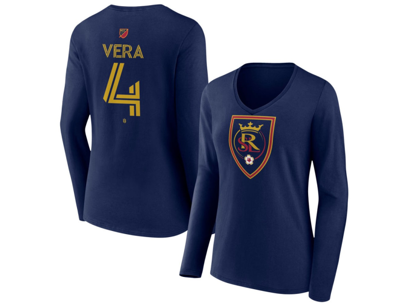 Women's Real Salt Lake #4 Brayan Vera Team Authentic Long Sleeve V-Neck T-Shirt - Navy