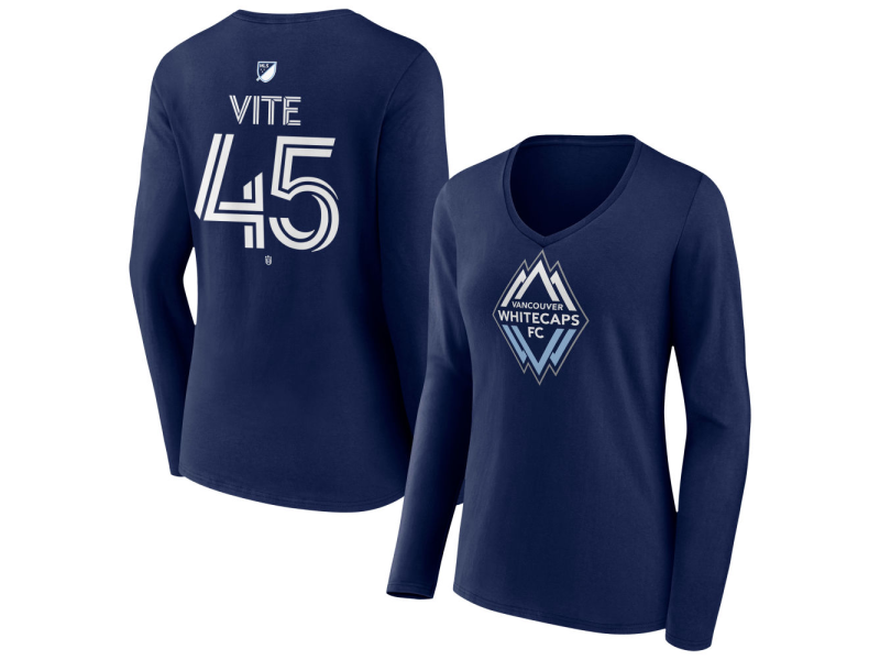 Women's Vancouver Whitecaps FC #45 Pedro Vite Team Authentic Long Sleeve V-Neck T-Shirt - Navy