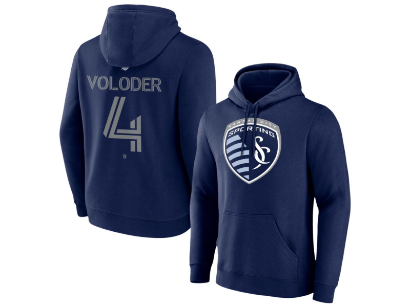 Men's Sporting Kansas City #4 Robert Voloder Team Authentic Pullover Hoodie - Navy