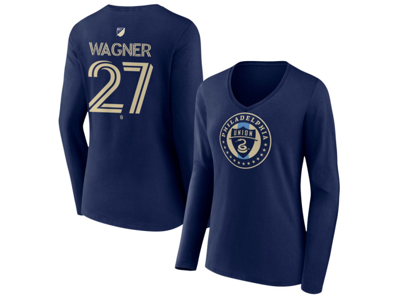 Women's Philadelphia Union #27 Kai Wagner Team Authentic Long Sleeve V-Neck T-Shirt - Navy