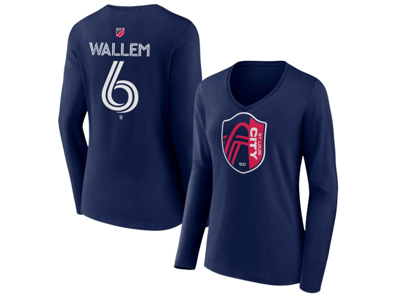 Women's St. Louis City SC #6 Conrad Wallem Team Authentic Long Sleeve V-Neck T-Shirt - Navy