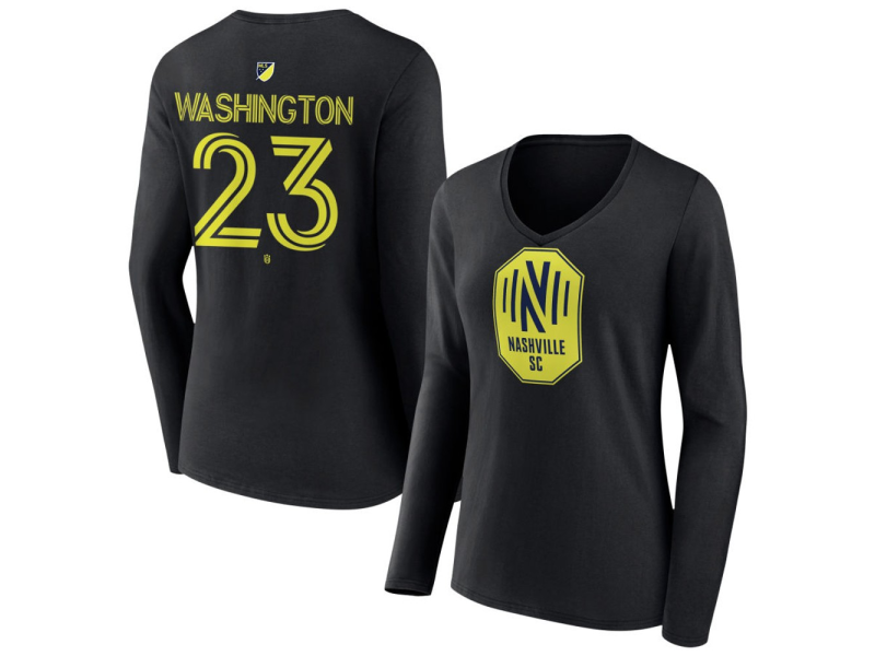 Women's Nashville SC #23 Taylor Washington Team Authentic Long Sleeve V-Neck T-Shirt - Black