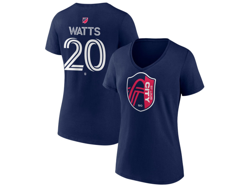 Women's St. Louis City SC #20 Akil Watts Team Authentic V-Neck T-Shirt - Navy