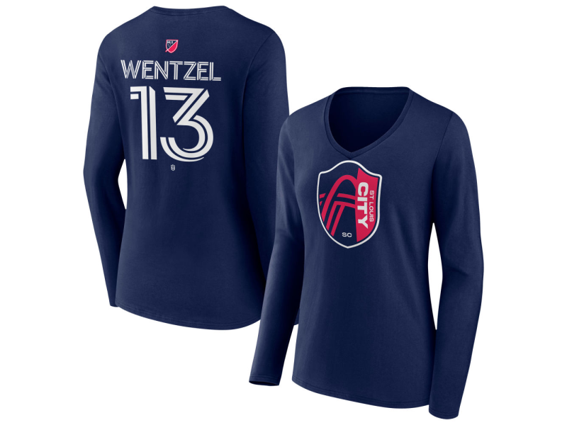 Women's St. Louis City SC #13 Michael Wentzel Team Authentic Long Sleeve V-Neck T-Shirt - Navy
