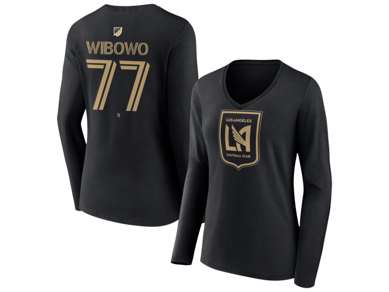 Women's LAFC #77 Adrian Wibowo Team Authentic Long Sleeve V-Neck T-Shirt - Black