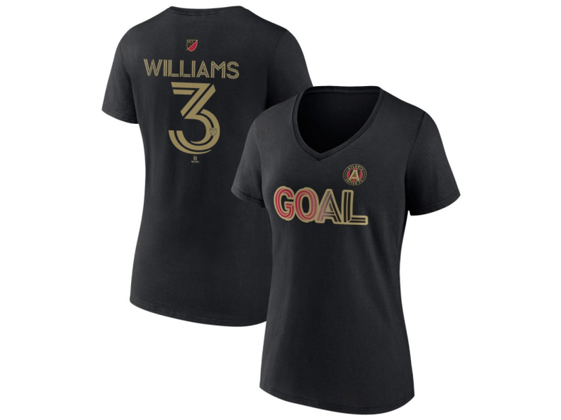 Women's Atlanta United FC Goal #3 Derrick Williams V-Neck T-Shirt - Black